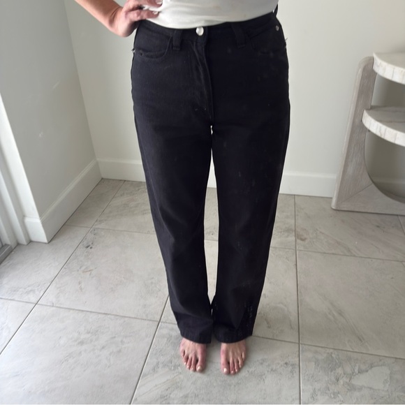 WeWoreWhat Denim - We Wore What High Rise Wide Leg Black Denim Jeans Split Leg